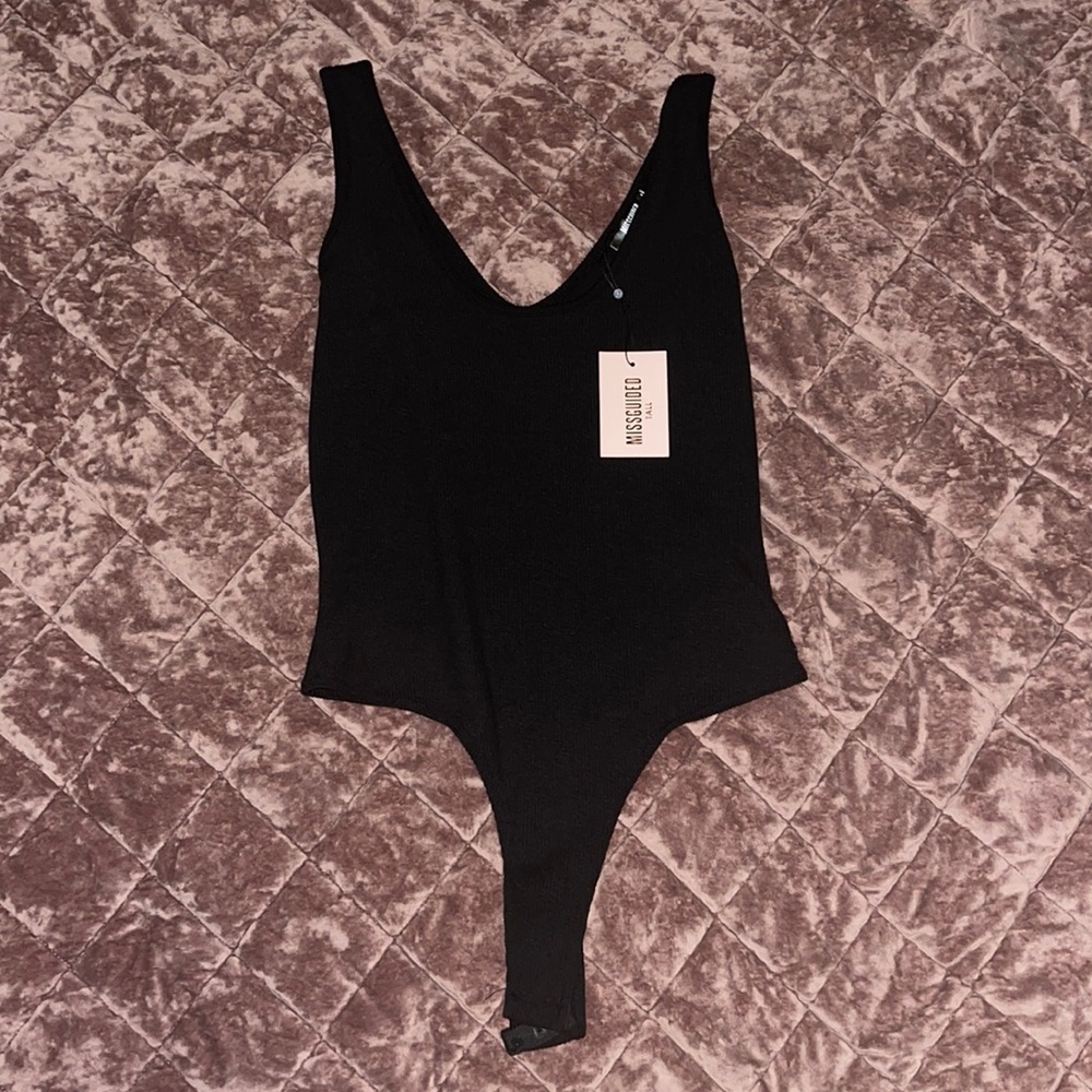 Missguided black ribbed tall bodysuit NWT